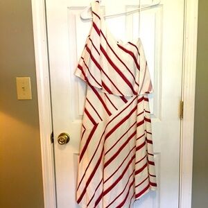 Banana Republic dress candy cane stripe  print Sz 0. 1 shoulder. So fun.